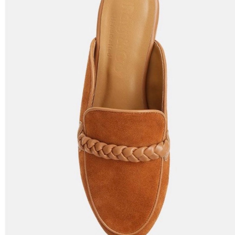 Women's Tan Suede Mules with Braided Detail